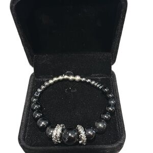 Men’s Black Pearl Snake Charm Bracelet